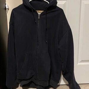 Dark Navy Hooded Zip-Up Thick Jacket